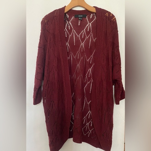 Forever 21 Sweaters - Forever 21 maroon open knit cardigan small